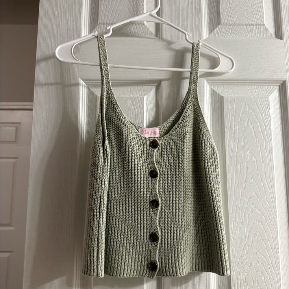 Pink Lily Olive Button-Front Knit Tank Top